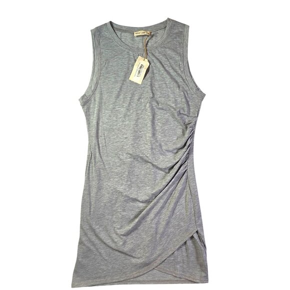Bodycon Mini Dress Womens L Heather Grey Sleeveless  Ruched Side Soft Stretchy - Picture 1 of 7